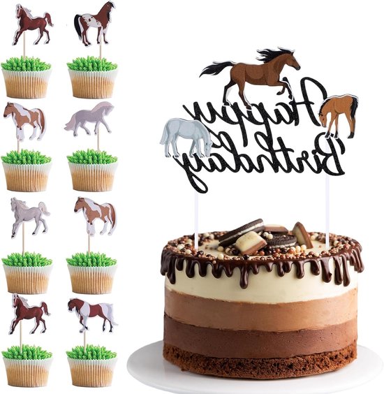 25 Stuks Paard Taartdecoratie, Verjaardagstaart Toppers, Paard Cupcake Toppers voor Feestelijke Taartversiering en Paardenthema Party van Merkloos