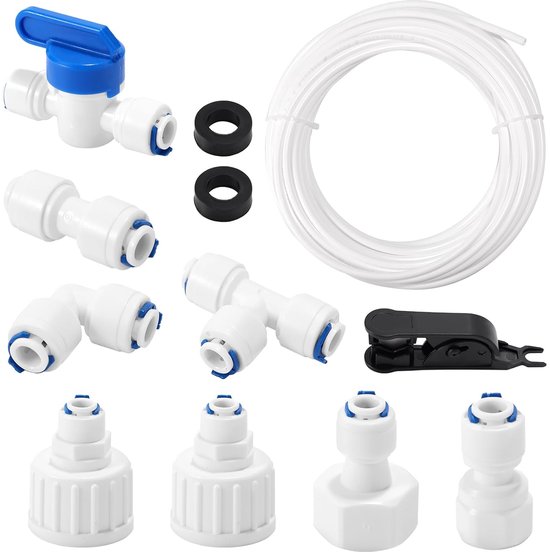 26st Waterleidingset voor Ijsblokjesmachine, 1/4 Koelkastwaterleidingset Inclusief 15m PE-Buis en Fittingen voor Ijsblokjesmachine Koffiezetapparaat en Koelkast