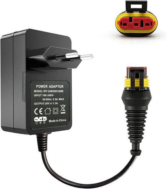 28 V 1,3 A voedingsadapter compatibel met robotmaaier Husqvarna Automower 105/305/310/315/315X/310 Mark II/Gardena R38Li/R40Li/R45Li/R50Li/R70Li/R75Li/R80Li/Sileno Life/City/Minimo Ladestation Kabel