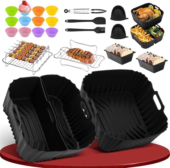 29 Stuks Silicone Airfryer Vorm Accessoires, Airfryer Pan voor Philips 2000 6.2L NA230, Air Fryer Liners Set voor Cosori 5.5L 6 L 6.2L, Siliconen Bakvorm voor Ninja Heteluchtfriteuse