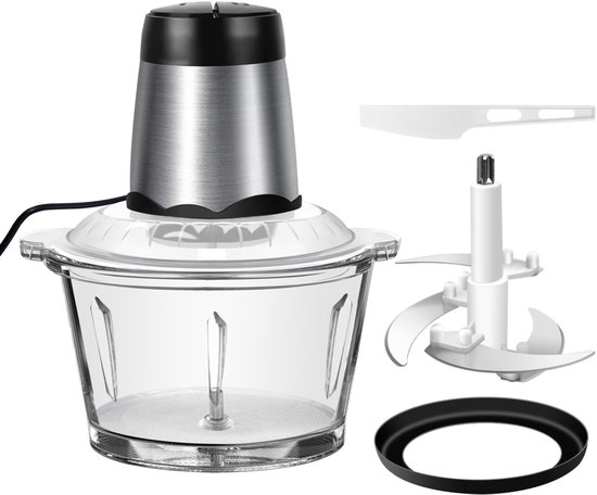 2L Food Chopper - Multifunctionele Keukenmachine - met Glazen Kom - Sterke Motor - Voor Vlees, Ui, Knoflook & Sausen