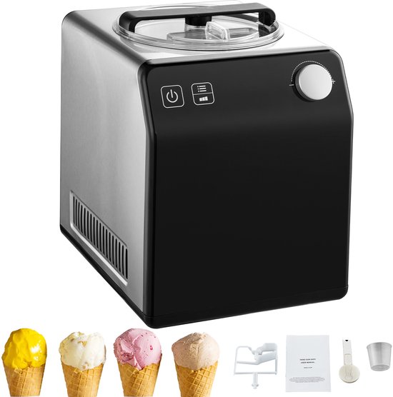2QT Automatische ijsmachine, Ingebouwde compressor, 4 modi, Roestvrijstalen sorbet- en gelatomaker, Digitaal display, Geen voorvriezen, Elektrisch van Merkloos