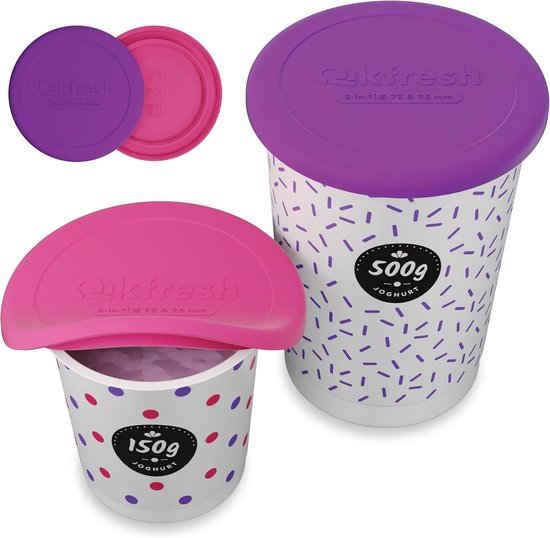 2x Herbruikbare Siliconen Deksel voor Yoghurt en Bakjes - Luchtdicht & Lekvrij van Merkloos