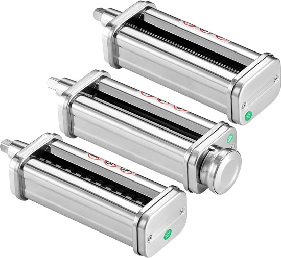 3-delig Pasta Accessoires voor Keukenmachine – Roestvrijstalen Set met Nudelbladrol, Spaghetti- en Fettuccine Snijder – 8-Voudig Verstelbare Dikteknop van KitchenAid