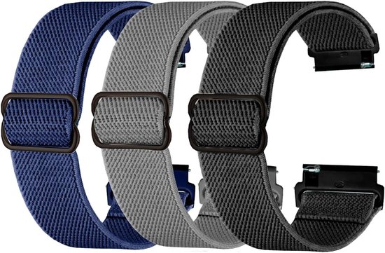 3-delige 20mm Nylon Horlogeband Set, Verstelbare Nylon Horlogebanden, Duurzame Vervangende Band voor Mannen en Vrouwen - Zwart, Donkerblauw, Donkergrijs van Merkloos