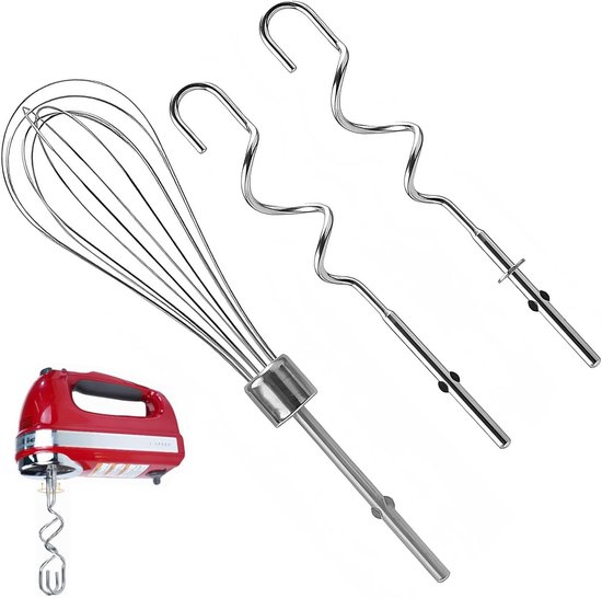 3-delige Handmixer Accessoires voor Keuken: RVS Kneedhaak, Garde en Roerhulpstukken voor Bakken en Koken
