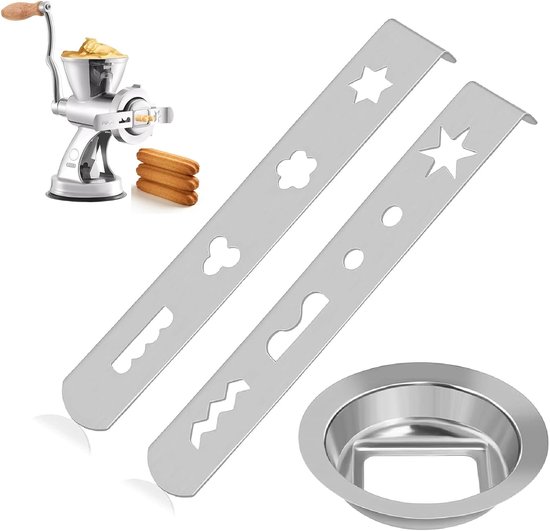 3-delige koekjespers, roestvrij staal, vleesmolen, spuitgebak, 8 vormen, spuitgebakopzetstuk, geschikt voor uitsteekvormen met verbindingsringen, kerstgebak accessoires