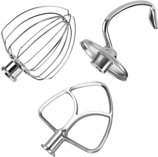 3-delige roestvrijstalen accessoire set Geschikt voor KitchenAid 4,5-5 liter mixer – inclusief garde, platte menghaak en deeghaak. van KitchenAid