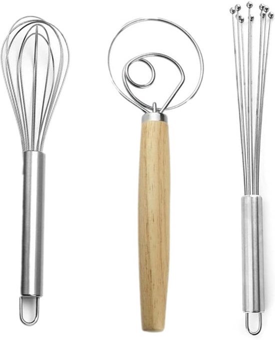 3-delige roestvrijstalen ballonklopper-set - handklopper - Deense deegmixer - Nederlandse deegmixer - Geschikt voor in de keuken en bakken - Kloppen - Roeren - Mixen