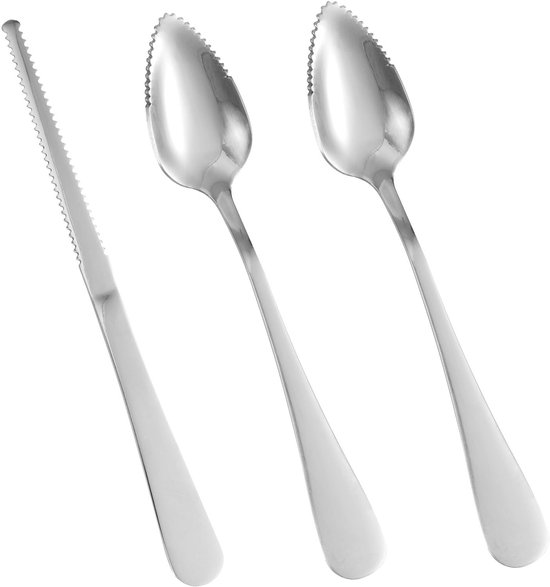 3-delige Rvs Grapefruit Set met Serretete Lepels en Mes - Perfect voor Citrusvruchten