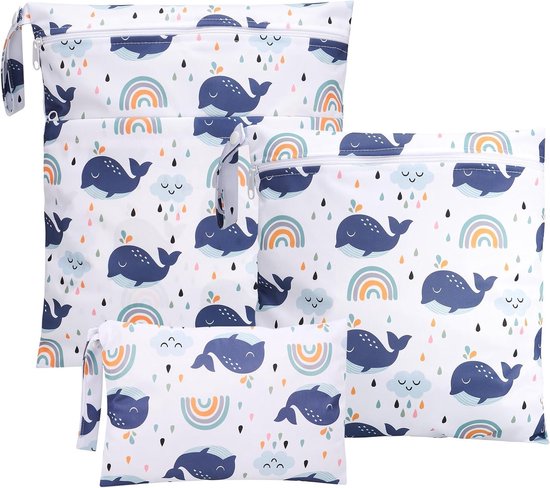 3-delige Wetbag voor Stoffen Luiers, Blauw, Maat S, M, L, Duurzaam en Stijlvol Accessoire van Merkloos