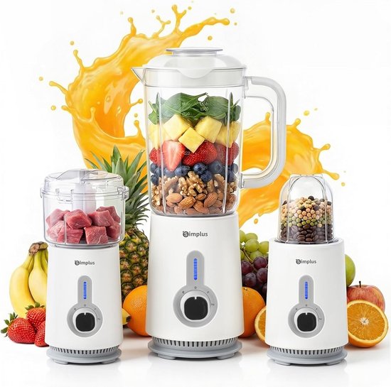 3-in-1 Blender - Keukenmachine Mixer - Smoothies Maken - 3 Speciale Containers - 125 Liter - Wit van Merkloos