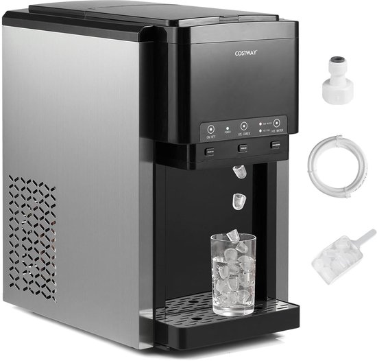 3-in-1 IJsblokjesmachine - Waterdispenser Gemalen IJs - Thuis Keuken Kantoor - 12 IJsblokjes 9 Minuten - 44x28x48 cm - Zwart