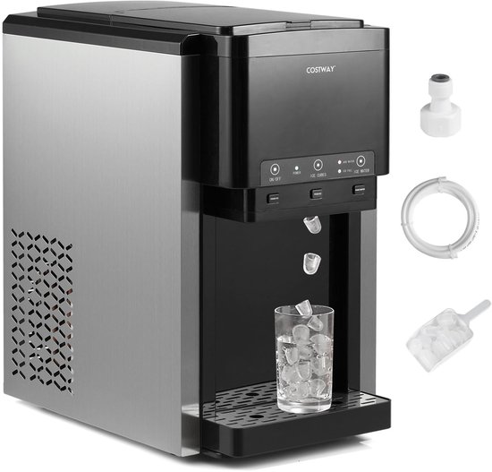 3-in-1 IJsblokjesmachine - Waterdispenser Gemalen IJs - Thuis Keuken Kantoor - 12 IJsblokjes 9 Minuten - 44x28x48 cm - Zwart