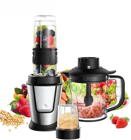 3-in-1 Keukenmachine – 700W Blender, Smoothie Maker - Voedselhakker & Droge Molen – Draagbare Juicer voor Groenten - Fruit & Noten – Multifunctionele Food Processor van Fikpes