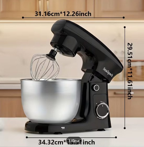 3-IN-1 Keukenstaande Mixer, 10-snelheden Kantelbare Mixer met Pulsfunctie, Inclusief 5,5L RVS Kom, Deeghaak, Mixer, Eierklopper, Spate,Roeren, Noedels kneden, Eieren kloppen, Slagroom, Afwijzen van Merkloos