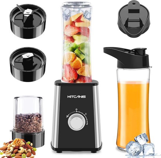 3-in-1 Mini Blender Smoothie Maker 800W – Draagbare Flessen en Maalbeker voor IJs, Fruit, Groenten en Noten