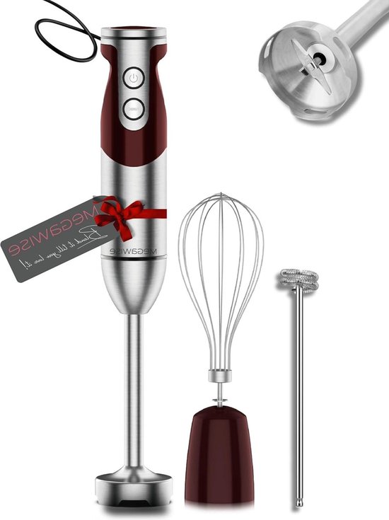 3-in-1 onderdompeling Hand Blender krachtig met 80% Sharper Blades 12-Speed Bedraad Blender - Whisk - Milk Frother - Black - Red