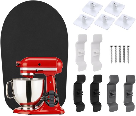 3-in-1 Organizer Set voor KitchenAid 4,5–5,5 Tilt-Head Stand Mixers Artisan & Classic Series van MMOBIEL – 12-delige Set met 5x Bevestigingshouders, 6x Kabel Organizers & 1x Schuifmat