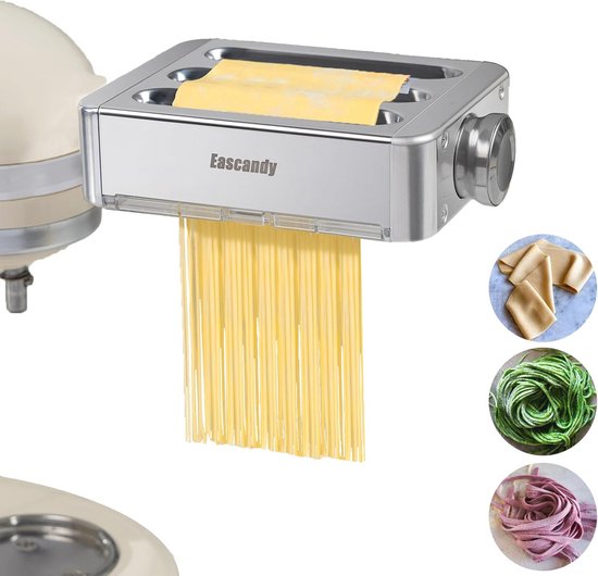 3-in-1 Pastamaker Opzetstuk voor Keukenmixers - Roestvrijstalen Pastaroller met 8 Versnellingen van Kenwood
