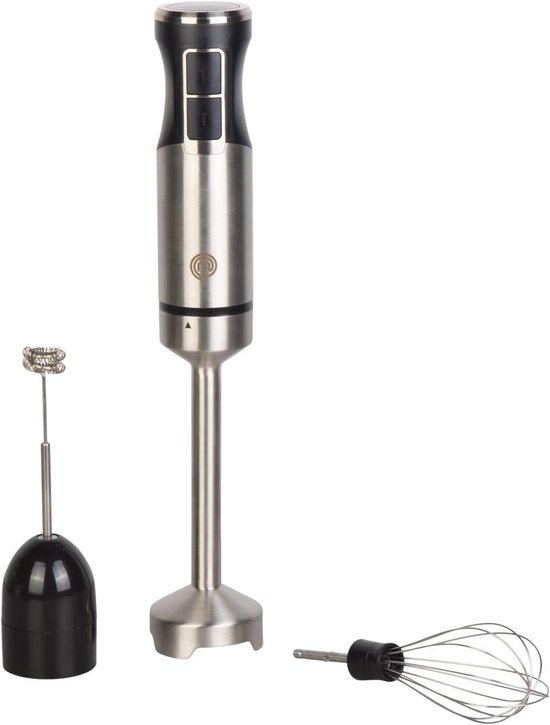 3-in-1 Roestvrijstalen Staafmixer met Garde en Melkopschuimer - Handblender met Variabele Snelheden, Vaatwasmachinebestendig, 400 W