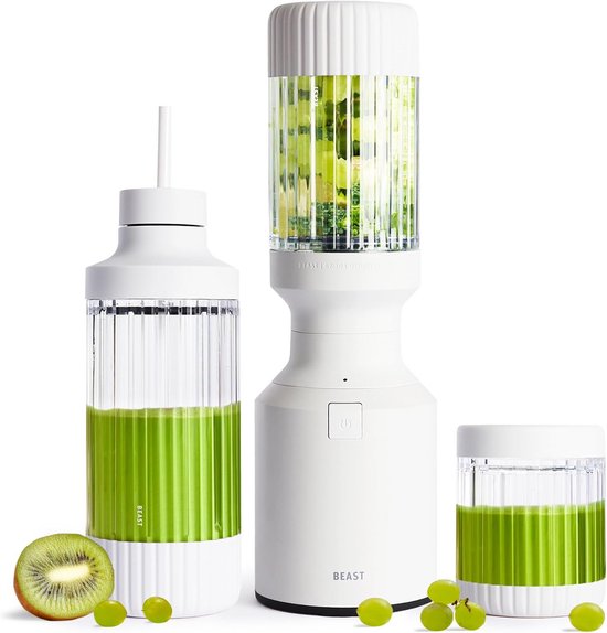 3-in-1 Smoothie Maker met 3 To-Go Bekers - 850 W - Perfect voor Smoothies en Sauzen - Wit van Merkloos