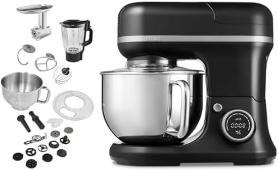 3-in-1 Universele Keukenmachine - Digitaal Touchscreen - 1200 Watt - 8 Snelheden - Mengen, Kneden, Roeren, Hakken - Inclusief IJskom, Hakmolen en Staafmixer - Zwart