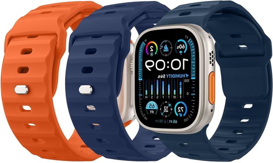 3-Pack Ocean Band Geschikt voor Apple Watch Ultra 2 - Silikonenhalsband voor Mannen en Vrouwen, Vervangende Horlogeband voor Series 10, 9, 8, 7, 6, 5, 4 en SE - Comfortabel en Duurzaam van Merkloos