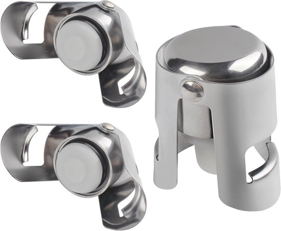 3 Stuks RVS Champagne Stopper, Herbruikbare Flesstopper voor Mousserende Wijn, Lekvrije Vacuüm Plug met Siliconen Sealer voor Feestjes en Cadeaus