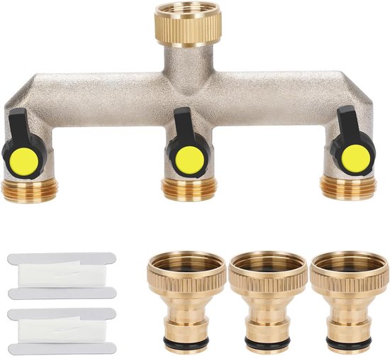 3-Weg Waterverdeler met 3/4 Inch Kraan, Verstelbare en Vergrendelbare Waterstroom voor Grote Tuinen, Messing Waterdistributie van Merkloos