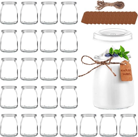 30 Stuks 200ml Glazen Potjes met Deksel voor Yoghurt, Dessert, Pudding en Jam van Merkloos
