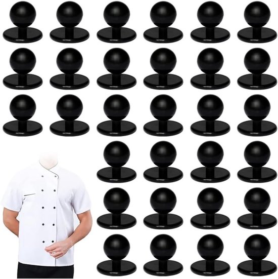 30 Stuks Balknoppen voor Kookjassen - Standaard Balgespen en Knoppen voor Keuken, Professionele Kookaccessoires met 11mm Kopdiameter, Zwart van Merkloos