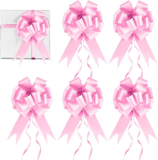 30 Stuks Decoratieve Strikken in Roze voor Verjaardagen, Bruiloften en Cadeauverpakking, Inclusief Trekkoord Polyband en Auto Versiering van Merkloos