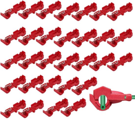 30 stuks verbindingsklemmen voor robotmaaier, elektrische stekker, elektrische klemmen, laadstation, T-connectoren (rood)