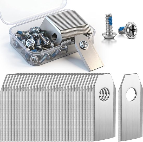 30 vervangingsmessen compatibel met Ecovacs Goat G1, O en A-serie, accessoires voor robotmaaiers, roestvrijstalen vervangingsmessen met een 30 blauwe zelfklevende schroeven en ringen.