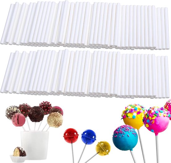 300 stuks cake pop-stokjes, cake pop-stokjes van papier, witte lollystokjes voor taarten, koekjes en desserts 10 cm × 3,5 mm