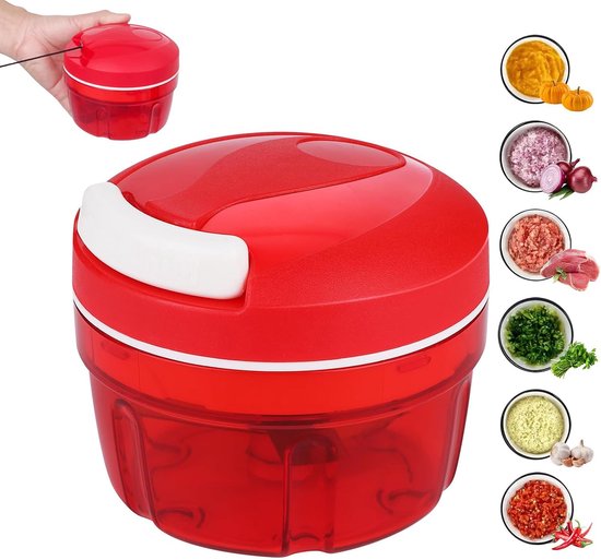 300ML Uiensnipperaar met trekkoord, 1 stuk huishoudelijke groentehakselaar, uien snijder handmatig, uien snipperaar, multisnipperaar shredder vleesmixer, voor ui, wortel, groenten, rood