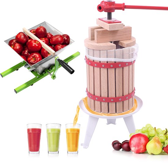 30L Handmatige Fruitpers & 7L Fruitmolen - Handmatige fruitpersset - voor vers fruit, familiebijeenkomsten,Wijnmaken