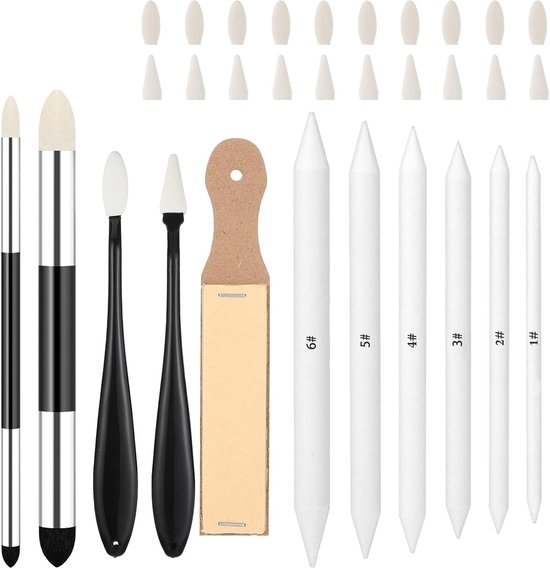 31-delige set blender stumps, schuur sponsen en potlood slijpers voor tekenen en schilderen, ideaal voor kunstenaars en hobbyisten