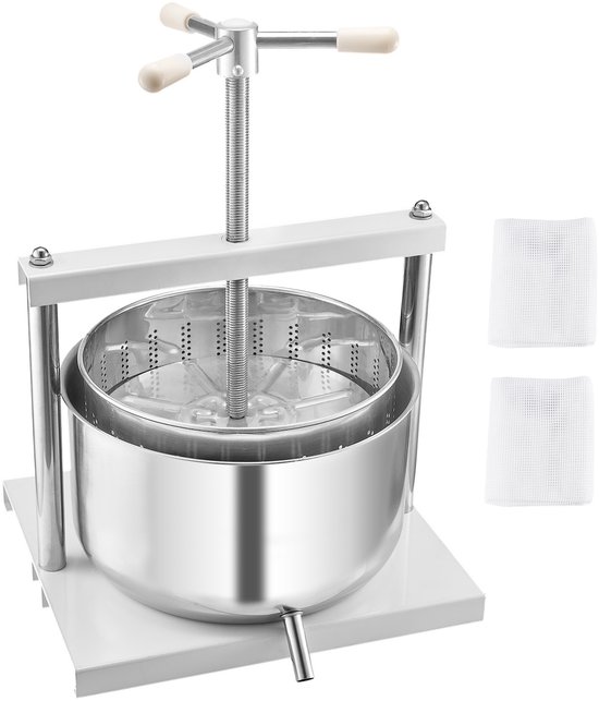 3,17 Gal/12L Handmatige Fruitwijnpers, Dubbele Roestvrijstalen Vaten, Sapmachine voor Cider, Appel, Druiven, Honing, Olijfolie en Meer met Driehoekige Handgreep voor Thuis- Of Buitengebruik
