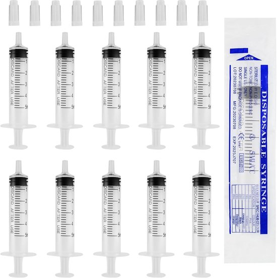 32-delige Plastic Spuit met Afsluitdoppen, 5ml Multi-functioneel, Nauwkeurige Schaal, Herbruikbaar en Transparant voor Vloeistofscheiding en Plantenbewatering