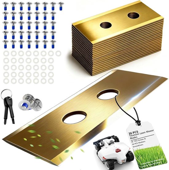 36 stuks titanium reservemessen, messen reservemessen voor alle Mammotion Luba en Yuka serie robotmaaiers, reservemessen voor robotmaaiers, duurzaam, schroeven met zekering en schroevendraaier