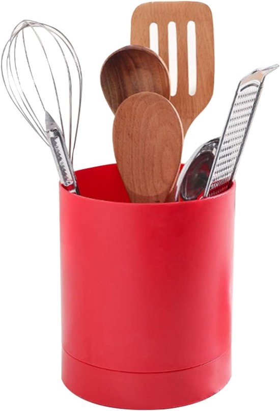 360 Graden Rotatable Bestekhouder voor Thuiskeuken - Praktische Opbergcontainer voor Lepels, Vorken en Chopsticks (Rood)