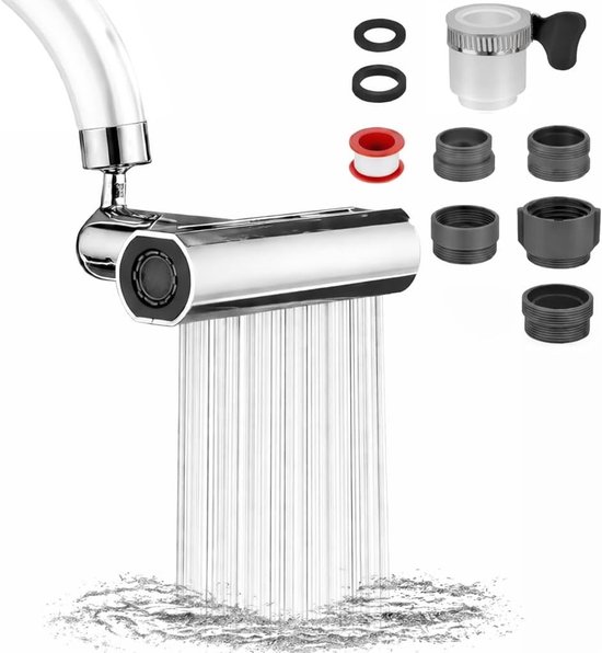 360° Rotatable Kraanaccessoire voor Keuken en Badkamer, Waterbesparende Uitbreiding met Splashproof Ontwerp en Adapters van Merkloos