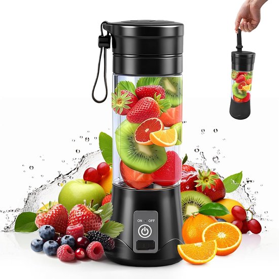 380ML Draagbare mixer, elektrische USB-entsafter, smoothie maker om mee te nemen, mini-mixer voor shakes en smoothies, voor reizen, sportschool, zwart