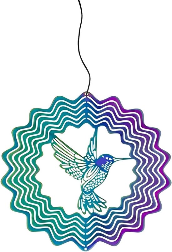 3D Wind Spinner voor Tuin en Balkon, Roestvrijstalen Kleurige Vogel, Decoratie voor Buitenruimte, 100 x 100 mm van Merkloos