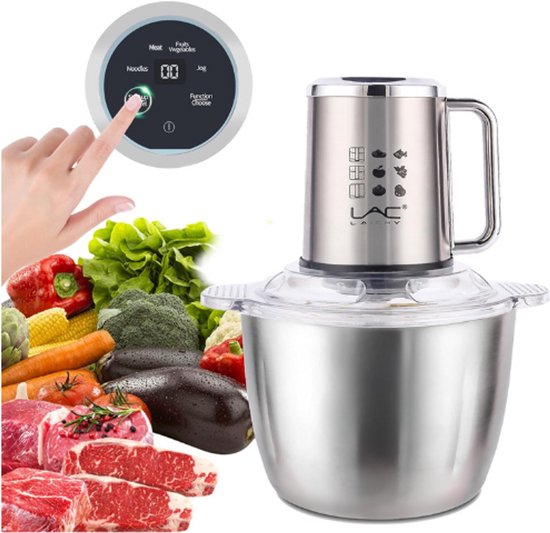 3L Keukenmachine Met Touchscreen - Vleesmolen - Veggie Chopper Met Roestvrijstalen Kom - Elektrische Keukenmachine - 1 Stuks - 4 Spatels Voor Babyvoeding - Vlees - Groenten - Fruit van FUDOSAN
