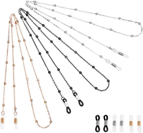 3Pcs Zonnebril Band Houder Lezen Glas Koorden Lanyard Lenzenvloeistof Ketting Kralen Ketting Eyewear Retainer Chain Metalen Lange Ketting Mode Accessoires