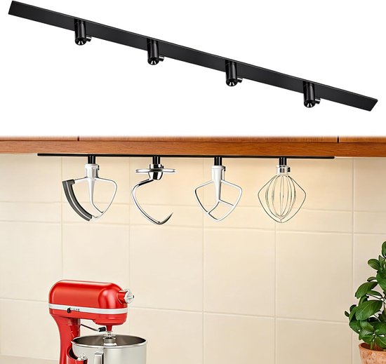 4-delige accessoireshouder voor blenders met 4 haken voor het opbergen van garde, spatels en deeghaken (Zwart)