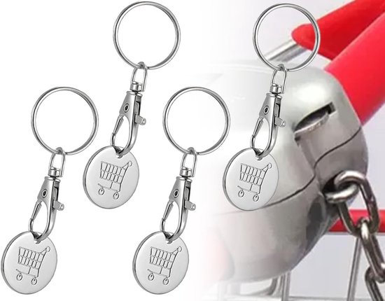 4-delige Sleutelhanger voor Winkelwagentjes - Ontgrendel Sleutels voor Trolley en Winkelmandje, Handig en Duurzaam van Merkloos